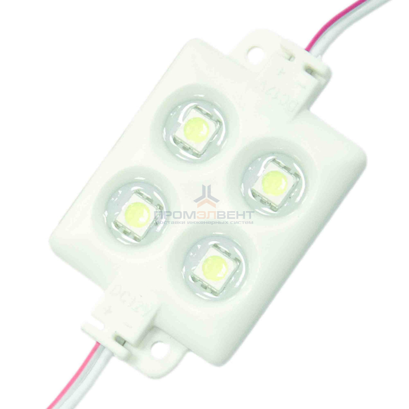 02-05 Модуль светодиодный, 12В, 1 Вт, 4*smd 5050, 22Лм/д, IP67, 6500 К, 54*33*7мм, силиконовая заливка, ХБ