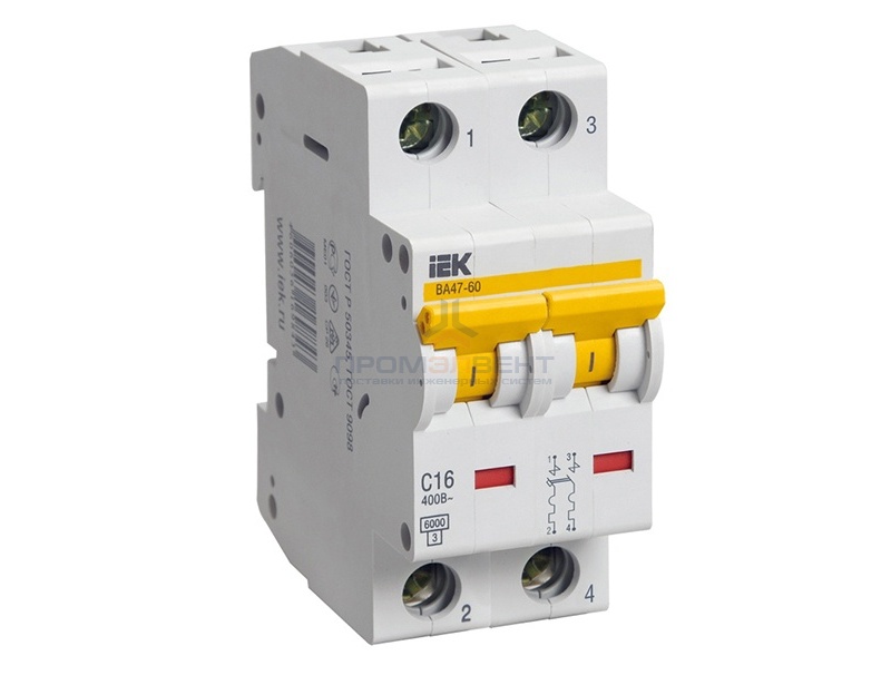 Автоматический выключатель ВА 47-60 2Р 6А 6 кА характеристика С ИЭК (автомат)